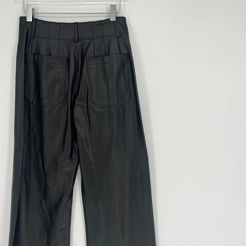Maeve Colette Pants Women 26 Faux Leather Biker Wide Leg High Rise Anthropologie - Picture 7 of 12